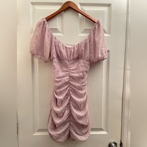 Purple floral tie back mini dress